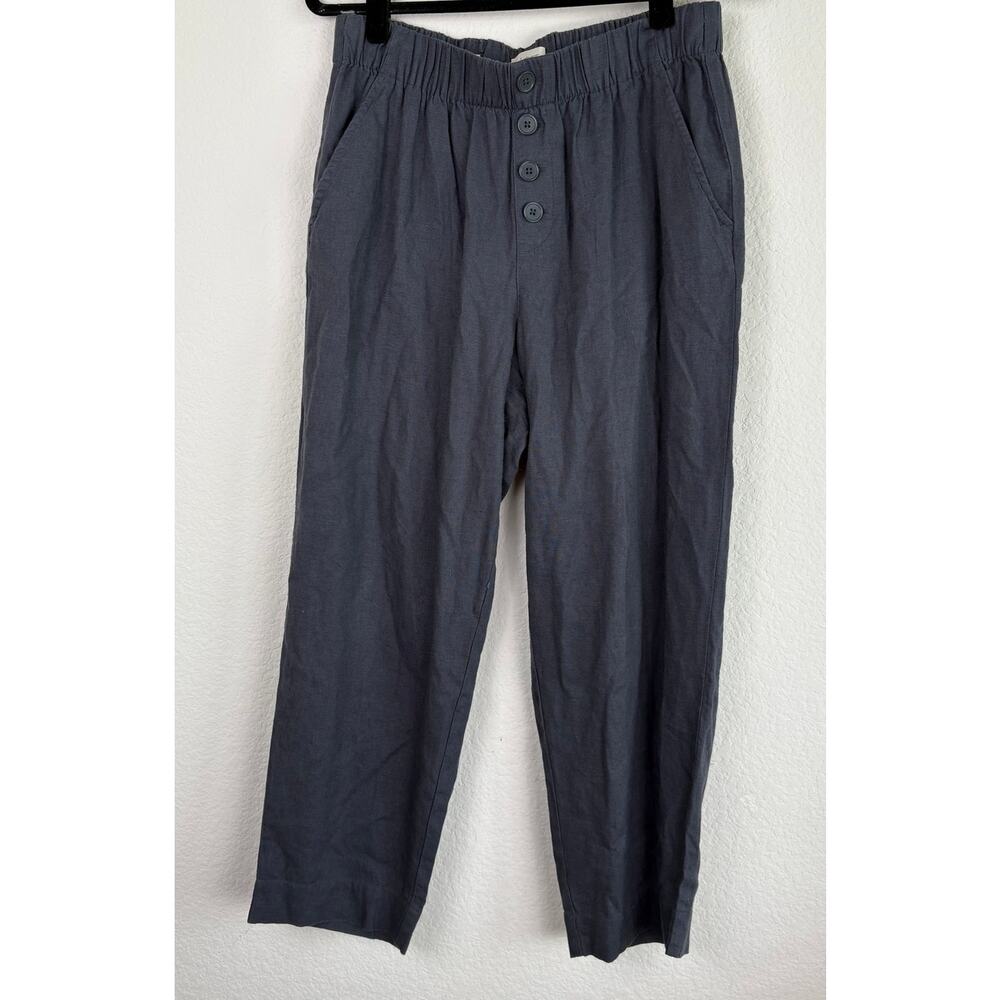 Ann Taylor Loft Gray Linen Pants Sz Med High Rise Elastic Waist Minimalist